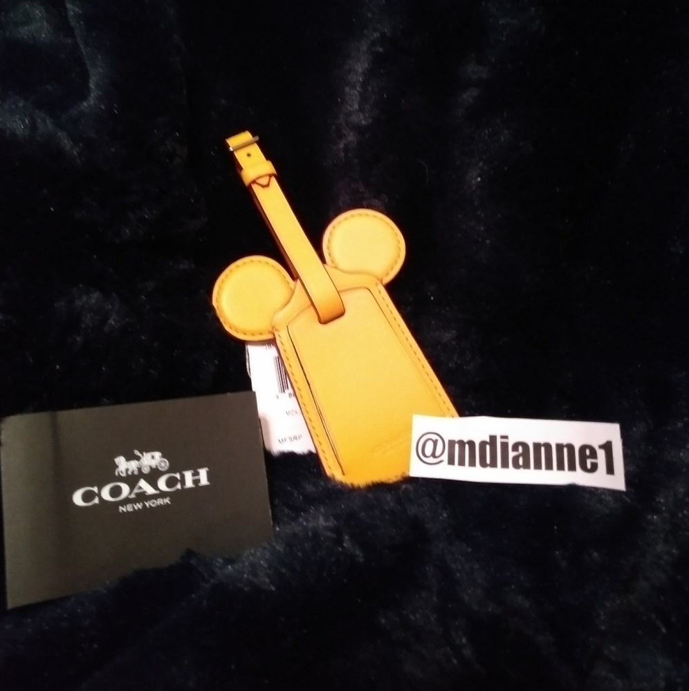 🆕 Coach Mickey Ear Leather Luggage Tag